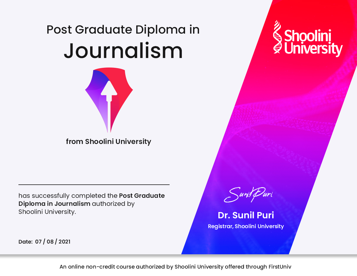 Course PG Diploma In Journalism